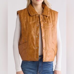 MOTHER The Huff and Puff faux leather vest details ahead brown tan